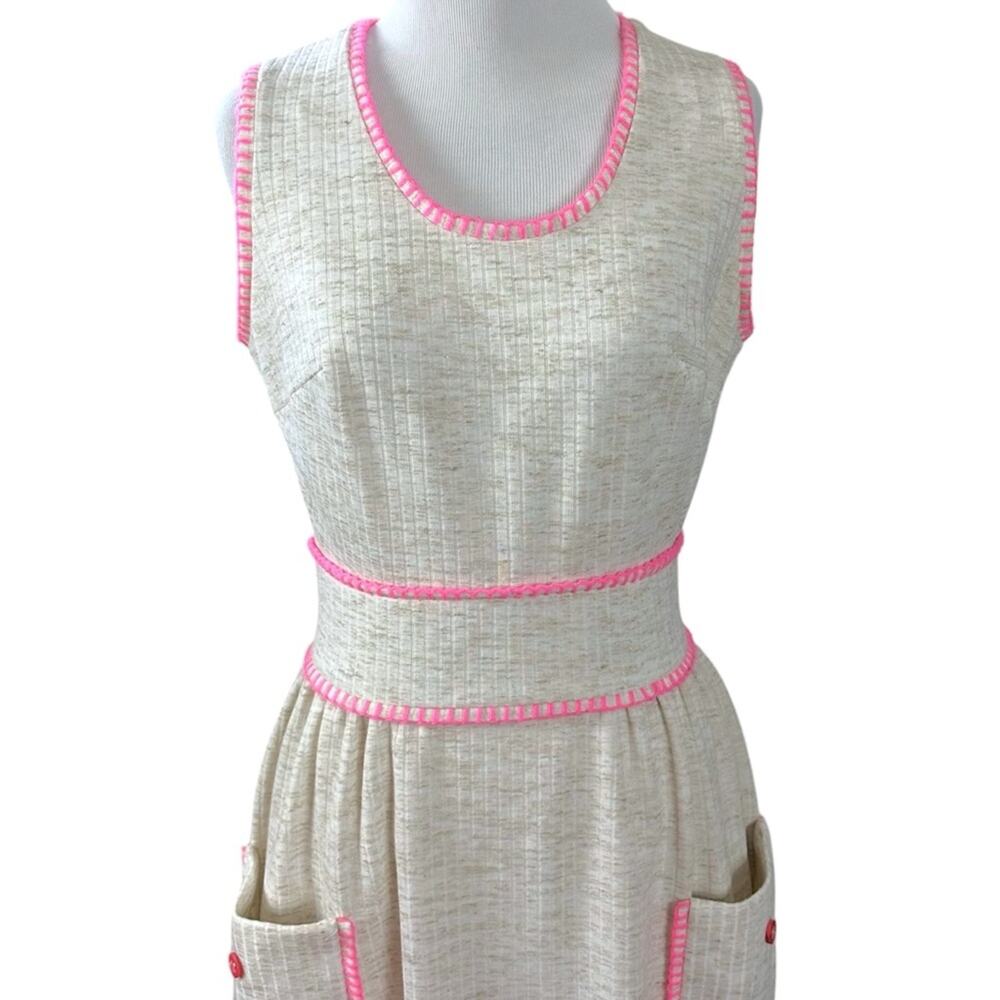 Vintage 60s 70s Shady Lane Sleeveless Cream Maxi Dress Spring Mod USA Size Small - Picture 4 of 12
